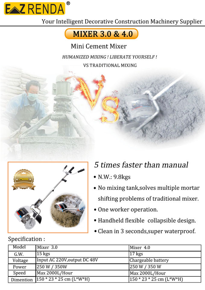 Stainless Steel 304 mini Electric Cement Mixing Equipment With Li Battery High Efficiency
